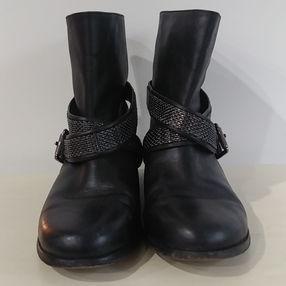KORS Michael Kors Black Leather Ankle Boots with Braided Strap